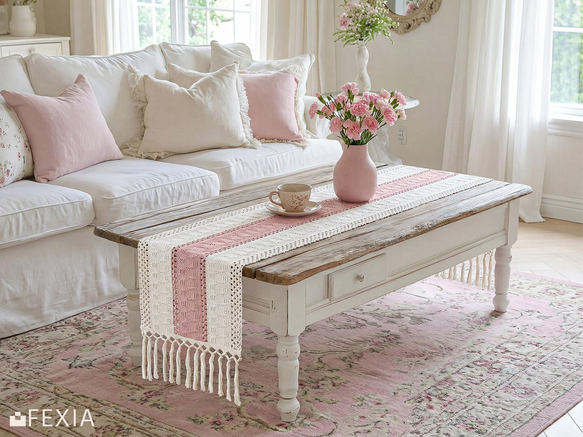 Boho Table Runner for Home Decor 12x72 Pink Fall Farmhouse Decor (6 Sq Ft)