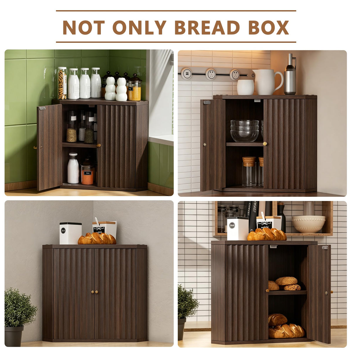 Bark Brown Corner bread box for kitchen countertop
