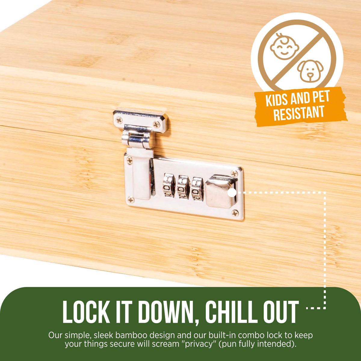 OG Large Bamboo Storage Box with Combination Lock & 3 Jars
