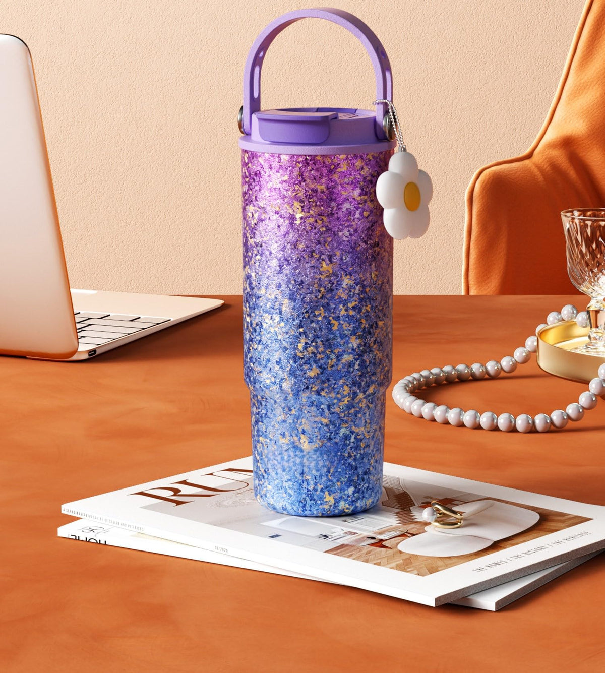 30oz 880ml Titanium Tumbler with Tea Infuser & Straw Lid
