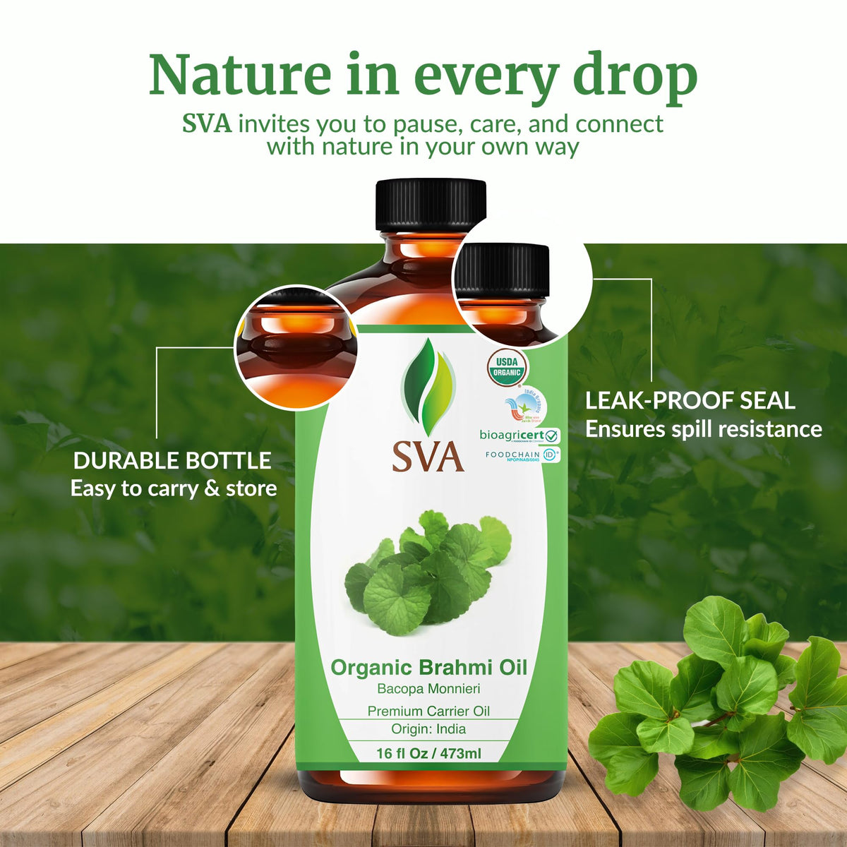 SVA Organic Brahmi Carrier Oil (16 Fl Oz)