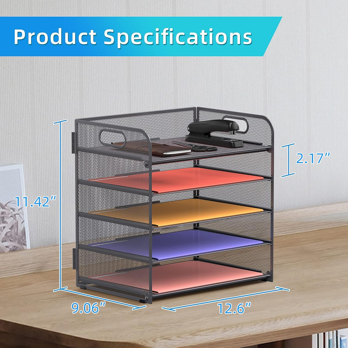 5 Trays Paper Organizer Letter Tray with Handle