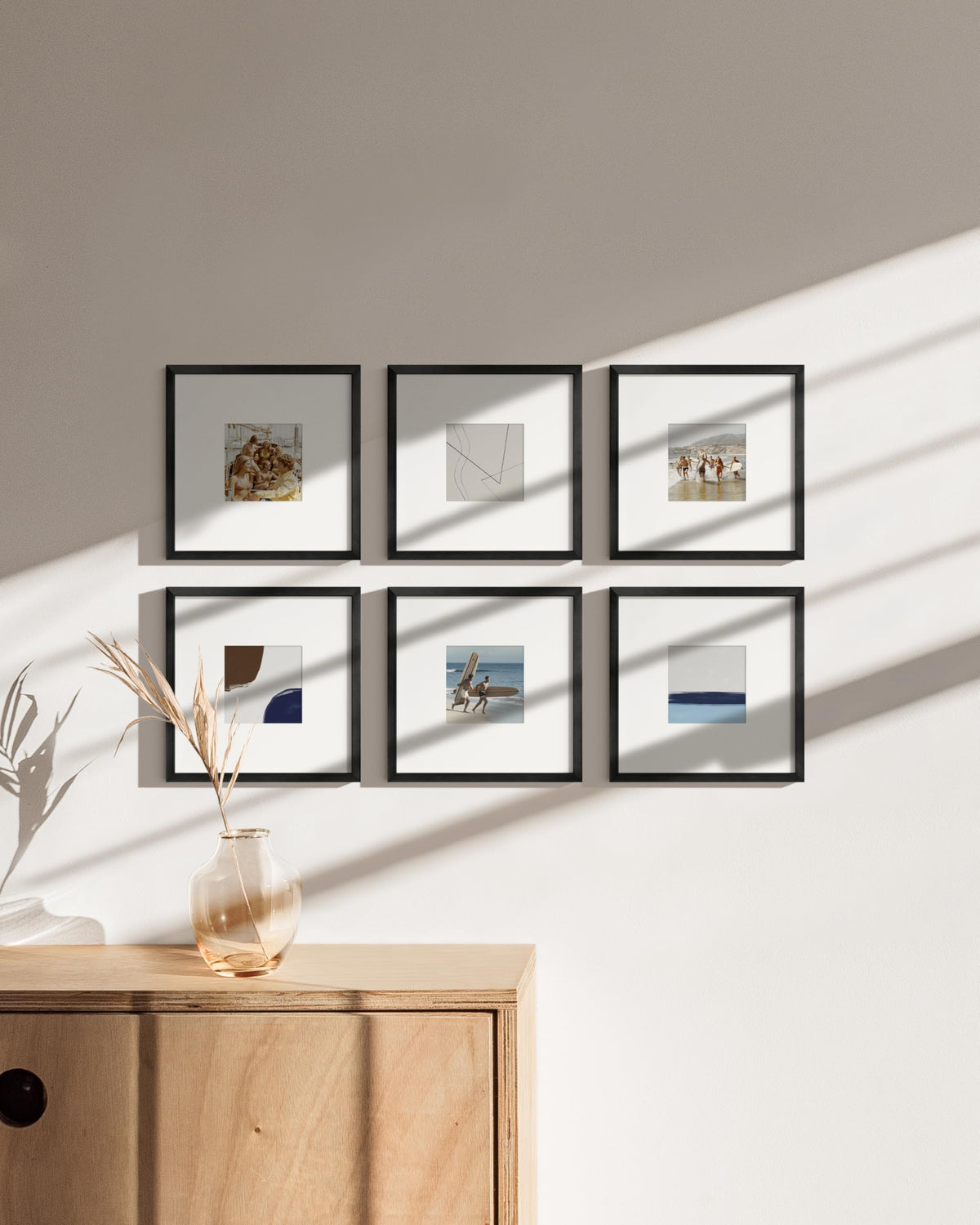 8x8 Black Metal Picture Frames Matted to 4x4