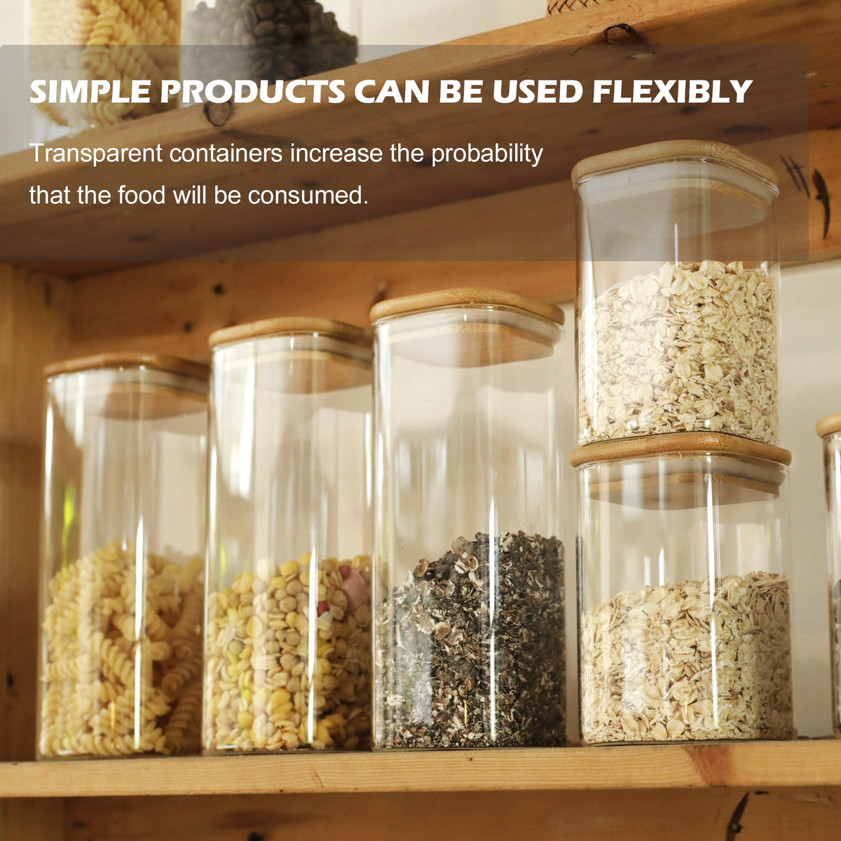 8 Pack Square Glass Storage Jars with Bamboo Lids (8 Count)