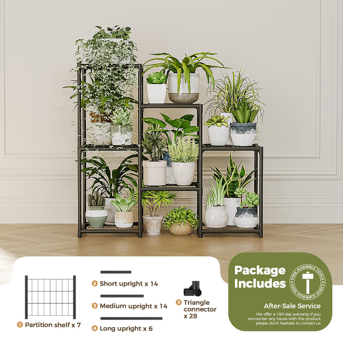 Black Plant Stand Outdoor Metal Plant Shelf for Multiple Plants
