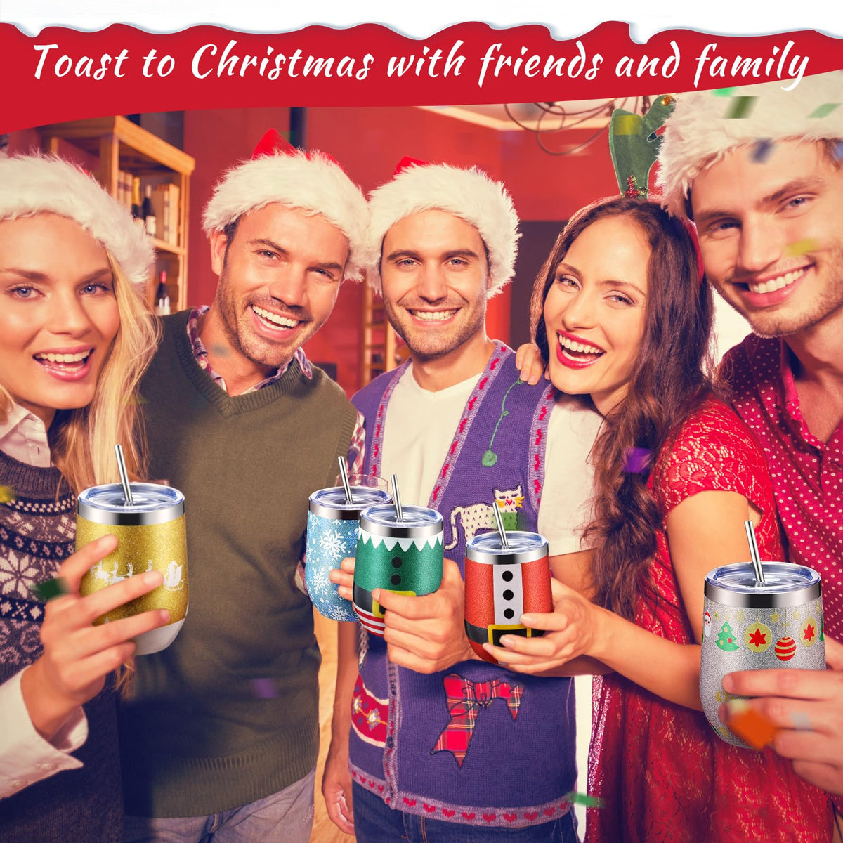 6 Pack Christmas Glitter Tumblers 12oz (6 Count)