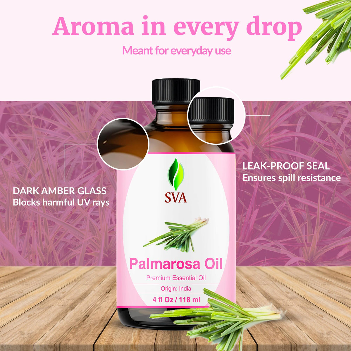 SVA Palmarosa Essential Oil (4 Fl Oz)