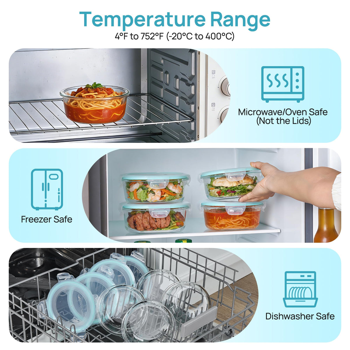 5Pack 22oz Glass Storage Containers with Lids (5 Count)