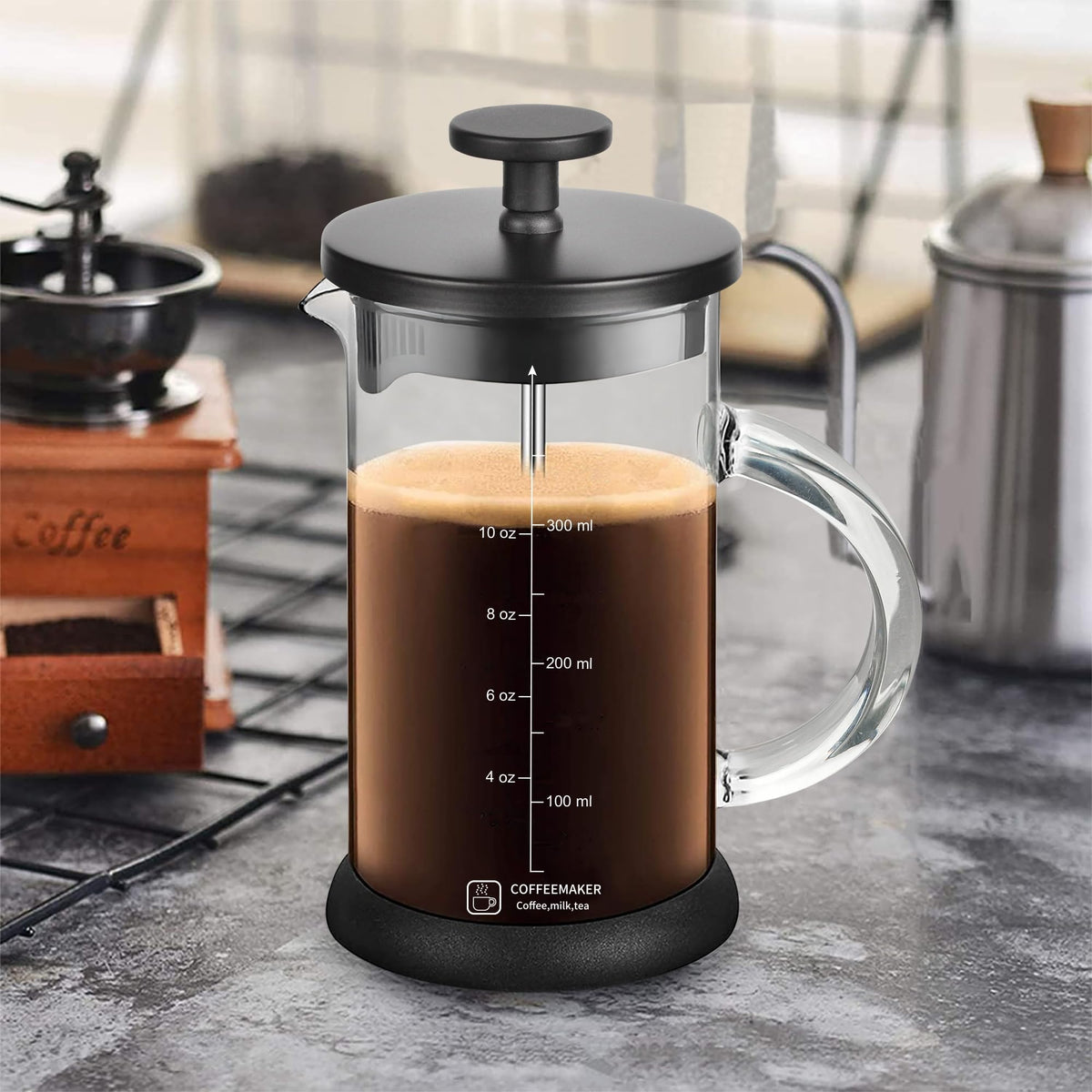 French Press Coffee Maker 12 Ounce Espresso Tea Coffee Maker with 4 Filters System