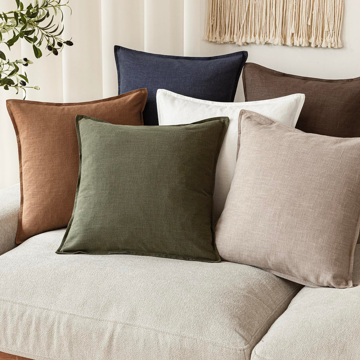 Set of 2 Decorative Linen Solid Throw Pillow Covers Soft Accent Cushion Euro Case Boho Farmhouse Pillowcase for Chair Couch Sofa Bedroom Living Room Home Decor 18 x 18 Inch Natural Linen (2 Count)