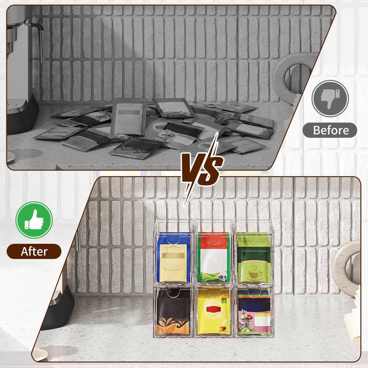 6 Pack Clear Stackable Tea Bag Organizer