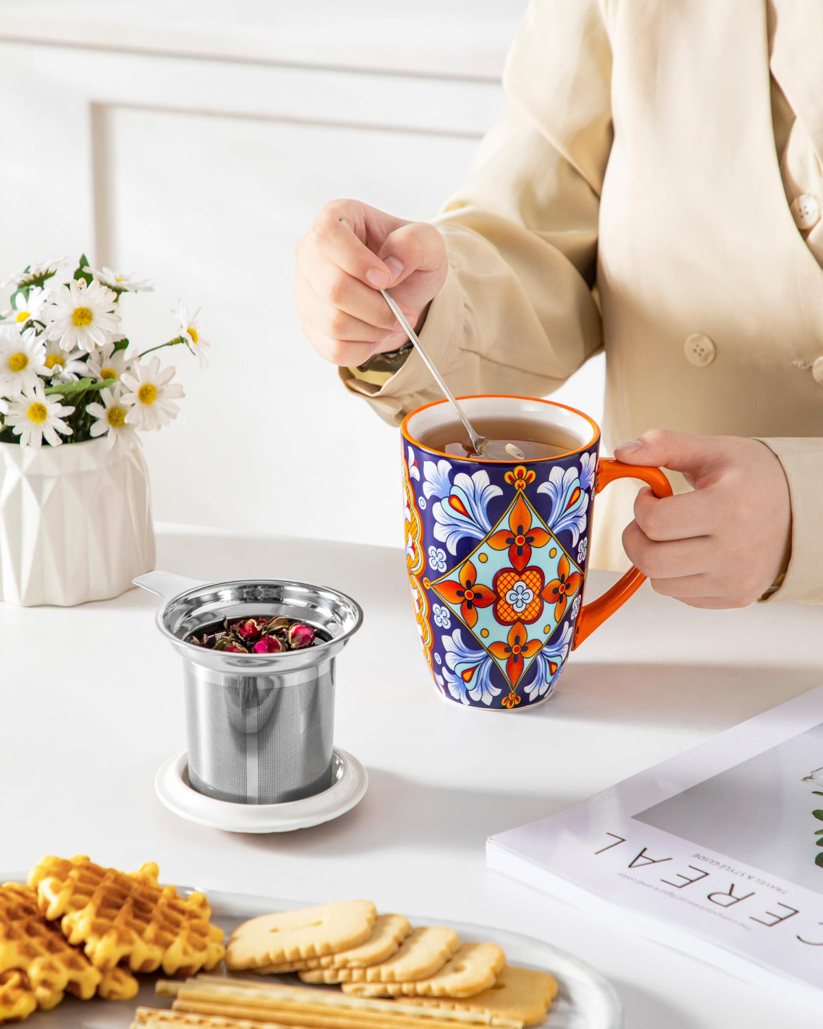 Ceramic Tea Mug with Infuser and Lid