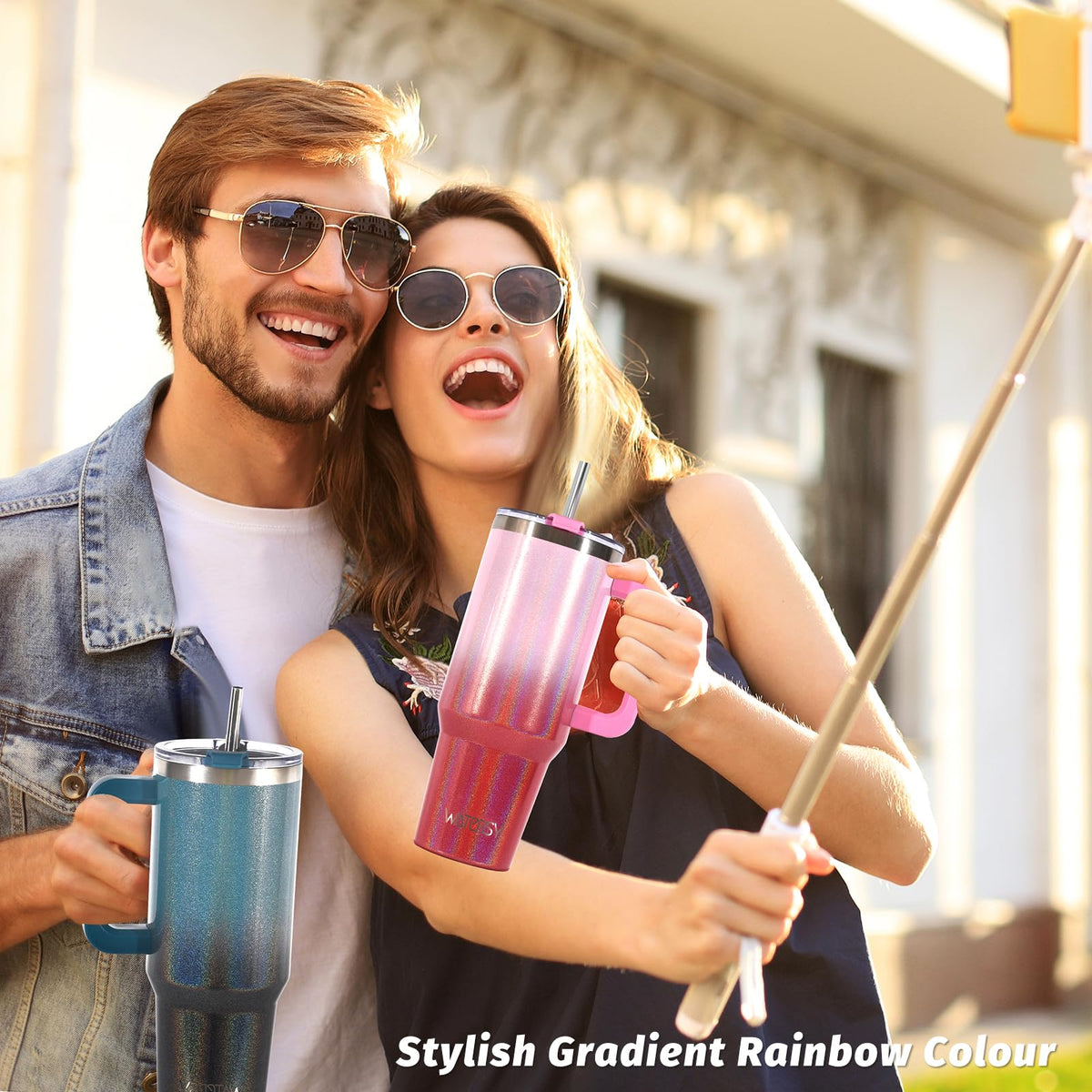 30 oz Shiny Tumbler with Handle and Straw