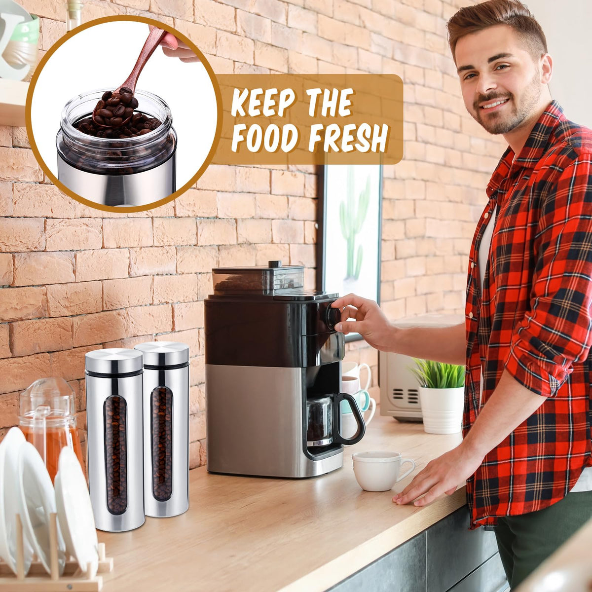 6 Pack 60 oz Airtight Stainless Steel Kitchen Canisters (6 Count)