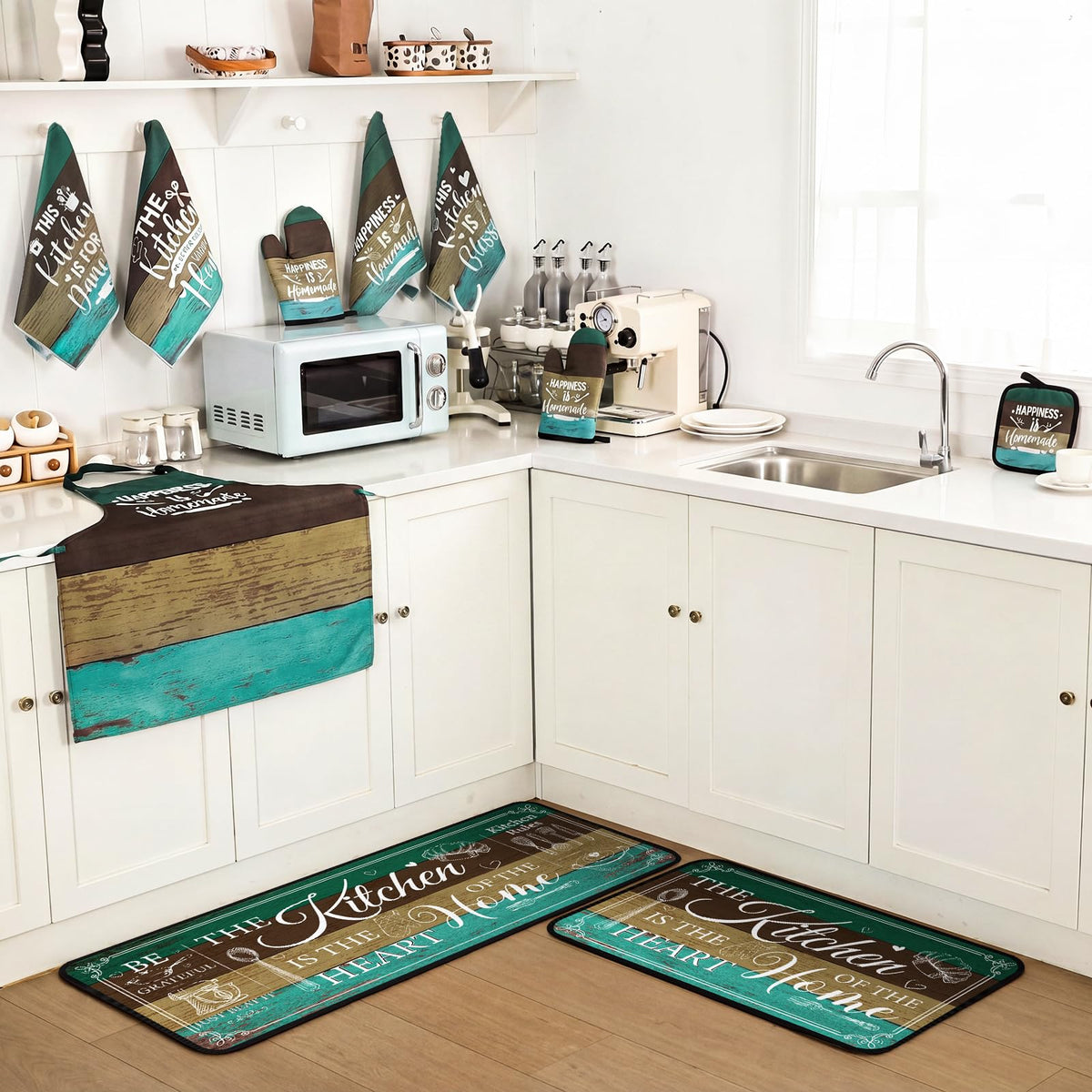 17 Pcs Green and Brown Kitchen Sets Non (17 Count)