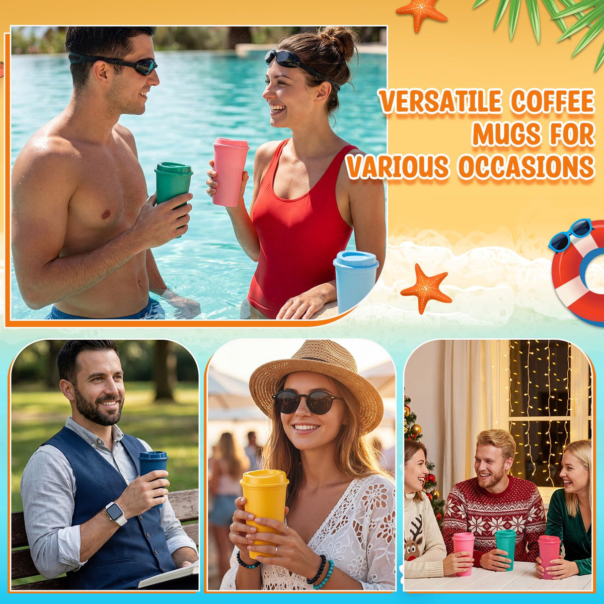 66 Pack 16 oz Reusable Coffee Cups with Lids Water Bottle Iced Coffee Travel Mug Portable Plastic Tea Tumblers Bulk for Hot and Cold Drinks Birthdays Party (66 Count)