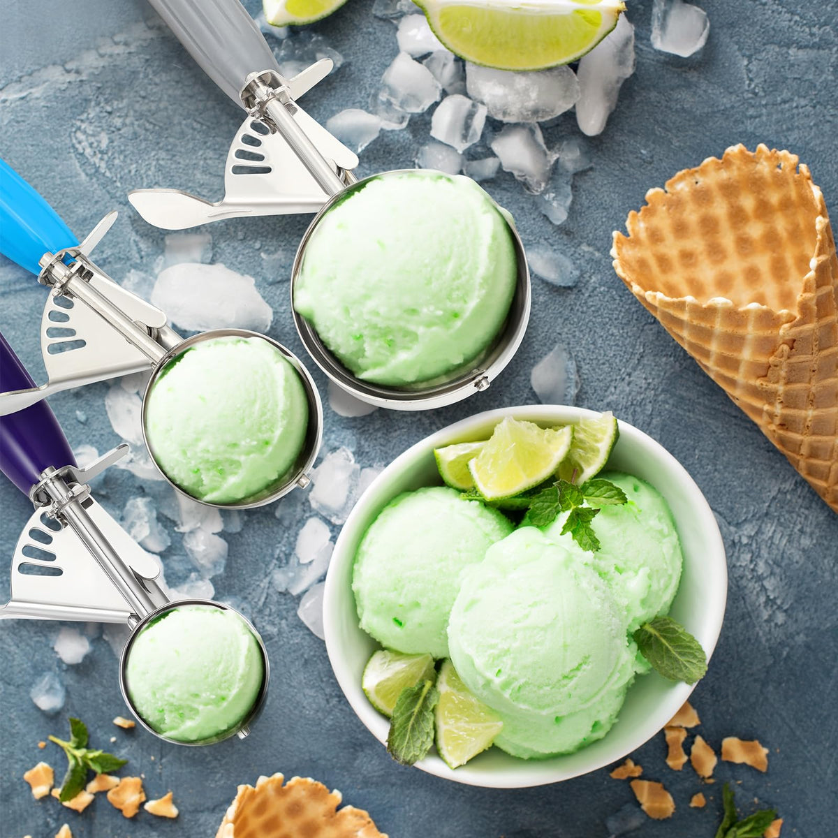 3 Pcs Release Cookie Scoops Ice Cream Scooper with Trigger Release Portion Scoop Stainless Steel for Portion Control (3 Count)