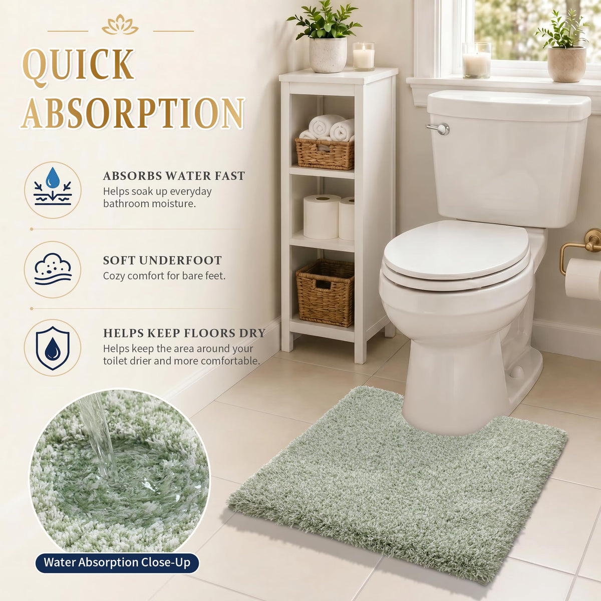 Toilet Rugs U Shaped Washable 24X20