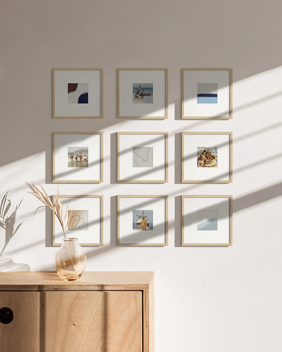 Beige Oak Wood 8x8 Picture Frames (9 Count)