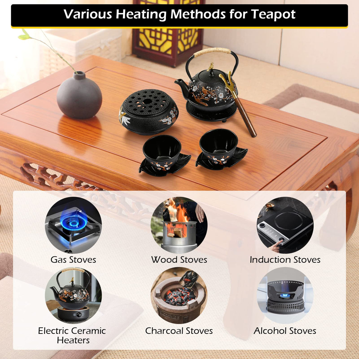 Cast Iron Teapot with Warmer Japanese Tea Kettle 720ml