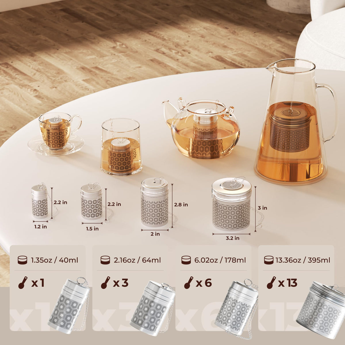 2 Pack Reinmoson 304 Stainless Steel Tea Strainers for Loose Tea 1.5”x2.2” (2 Count)