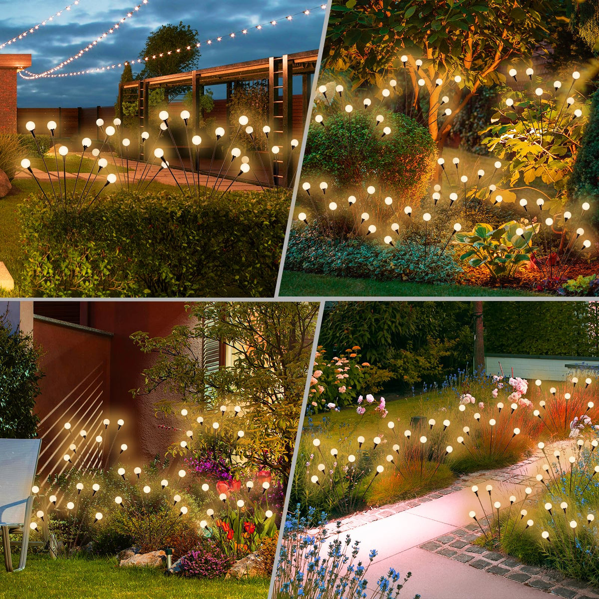 Solar Lights Outdoor Waterproof 4 Pack of 32 LEDs Garden Patio Firefly Decoration Unique Gifts Women Grandparents (4 Count)