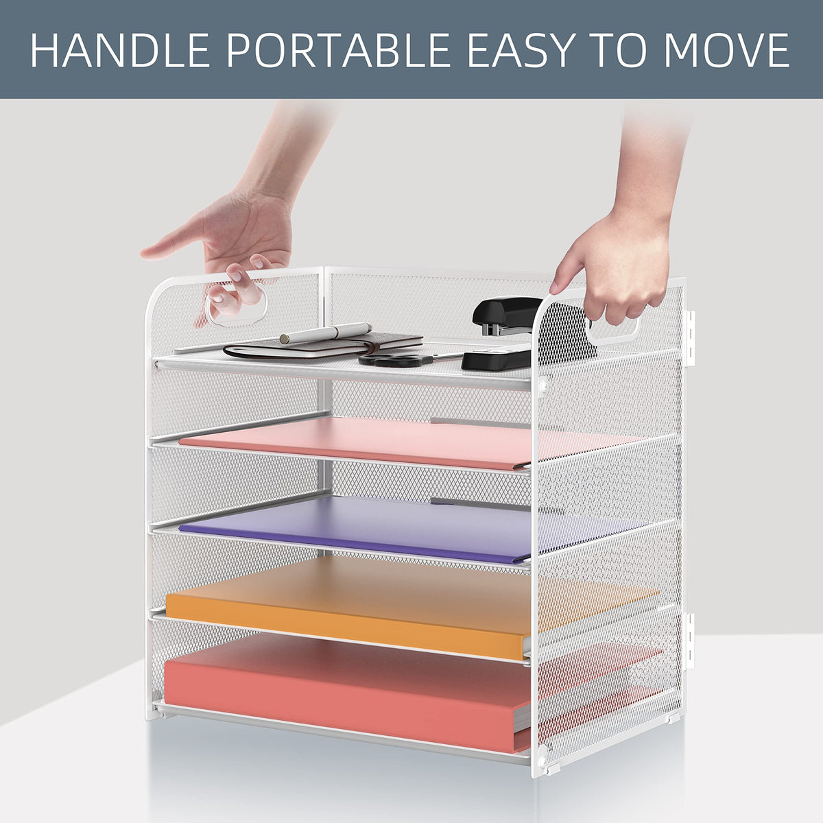 5 Trays Paper Organizer Letter Tray with Handle