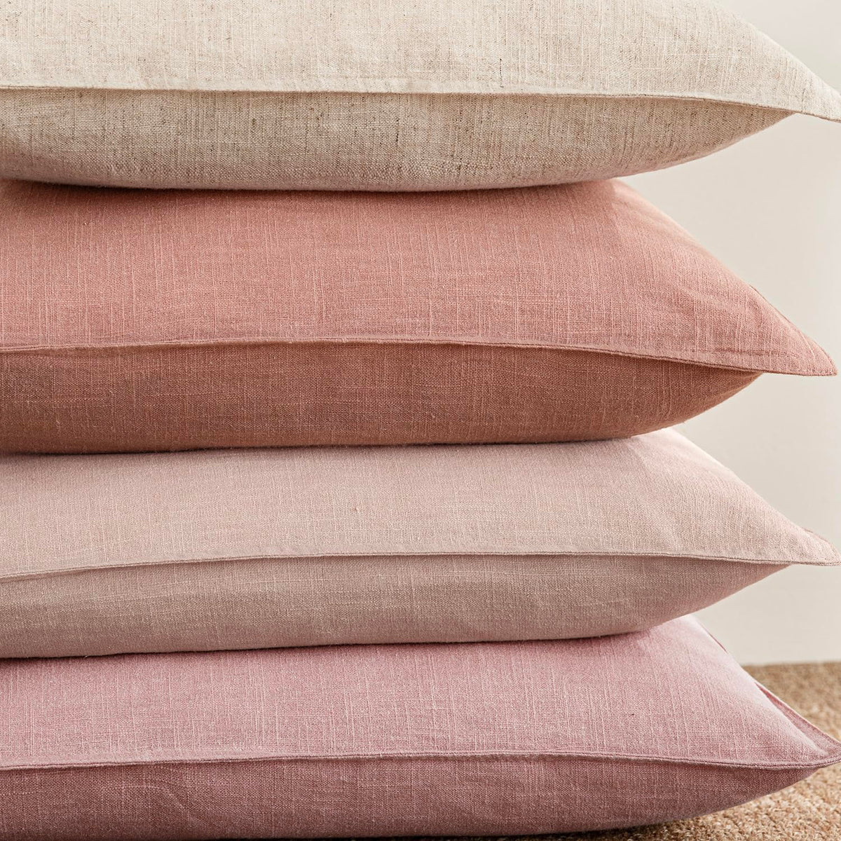 Pack of 2 Decorative Linen Solid Throw Pillow Covers Soft Accent Euro Cushion Case Boho Farmhouse Pillowcase for Chair Couch Sofa Bedroom Living Room Home Decor 22 x 22 Inch Coral Pink (2 Count)