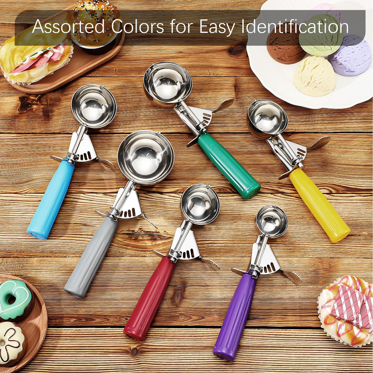 6 Pcs Ice Cream Scoops Stainless Steel Cookie Portion Scoop with Handle for Baking Food Cookie Dough Cupcake Batter