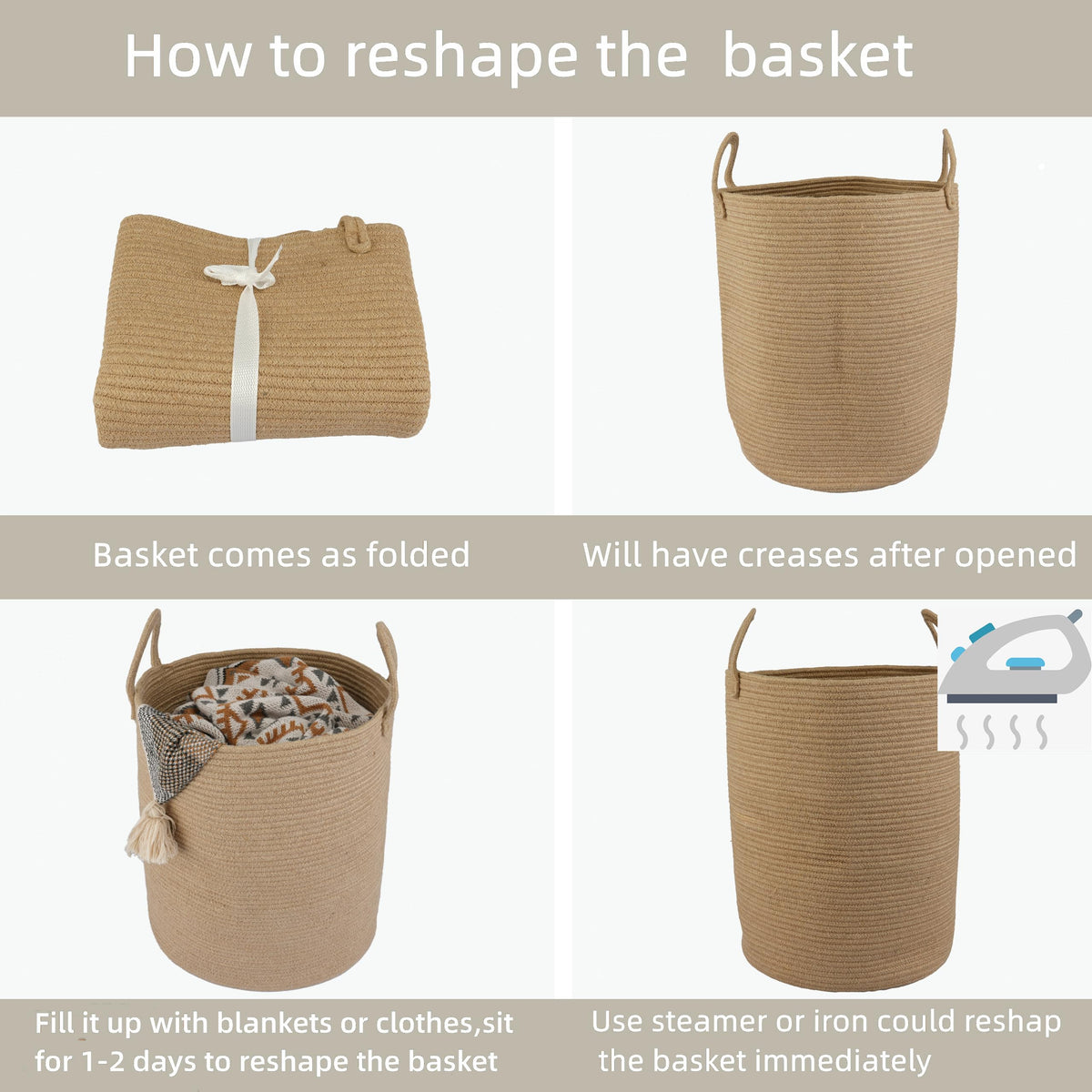 Laundry Basket Laundry Hamper for Clothes Jute Large