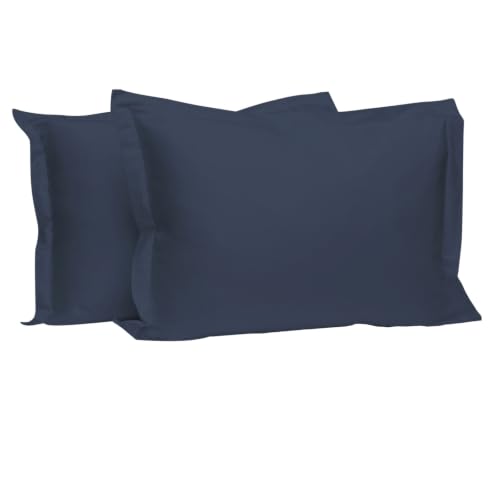 100% Cotton Standard Pillow Shams 400 Thread Count Dark Blue (7.5 Count)
