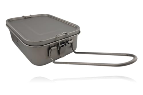 Titanium Lunch Bento Storage Box 1200ml 40 oz Grade 1 Airtight Locking Lid Leakproof Foldable Handle Reheatable on Fire Ultralight 254g Camping Office Meal Prep Food Container Dishwasher Safe