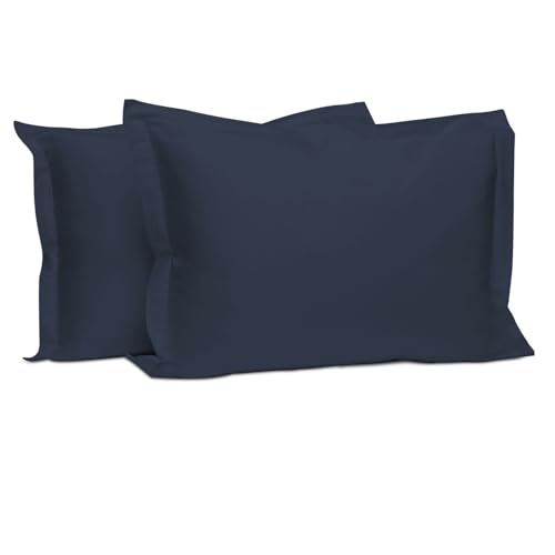 100% Cotton Queen Pillow Shams 400 Thread Count Dark Blue (2 Count)