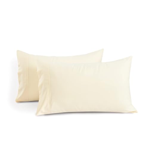 1000 TC Ivory Standard Pillowcases Set of 2 100% Egyptian Cotton Pillow Cases with Long Staple Cotton & Sateen Weave (2 Count)