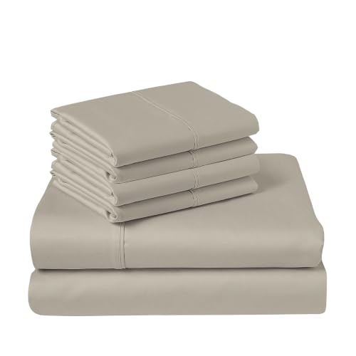 Cotton Sheets Set King with 4 Cases 400 Thread Count Simply Taupe
