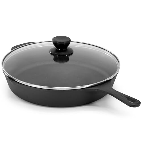 12 Inch Pre Seasoned Cast Iron Skillet with Tempered Glass Lid