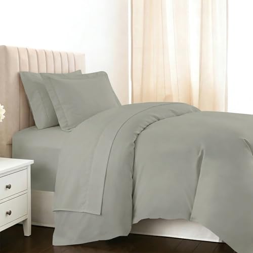 Cotton Twin Duvet Cover + Sheet Set 400 Thread Count Silver