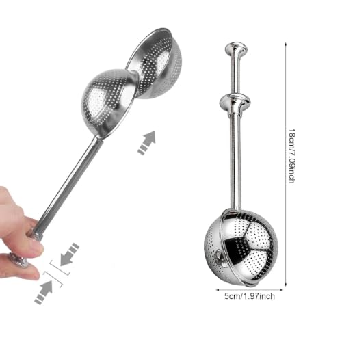 2-Pack Long-Handled Tea Strainer for Loose Tea, Extra Fine Mesh Stainless Steel Tea Infuser, Push-Style Loose Leaf Tea Steeper, Easy Clean Loose Tea Filter