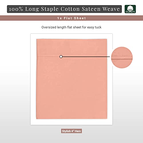 100% Cotton Twin XL Flat Sheet 400 Thread Count Burnt Coral