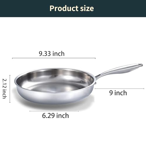 Tri ply Stainless Steel Frying Pan with Lid 8 Inch