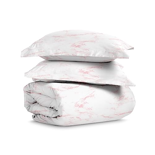 100% Cotton Carrara Marble Print Full Duvet Cover Set 400TC Pink
