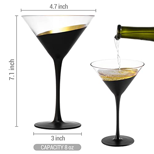 Modern Matte Black and Gold Tone Plated Martini Glasses (4 Count)