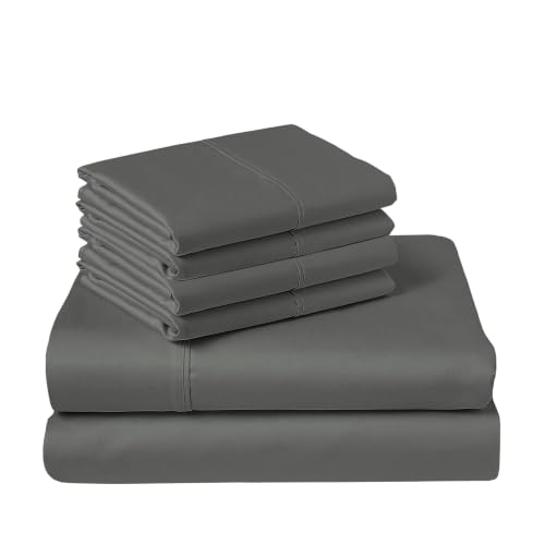 Cotton Sheets Set King with 4 Cases 400 Thread Count Dark Grey