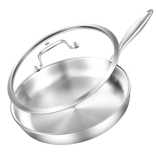 Tri ply Stainless Steel Frying Pan with Lid 10.3Inch