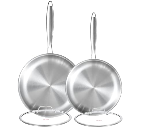 Tri ply Stainless Steel Frying Pan Set with Lid 8" 10"