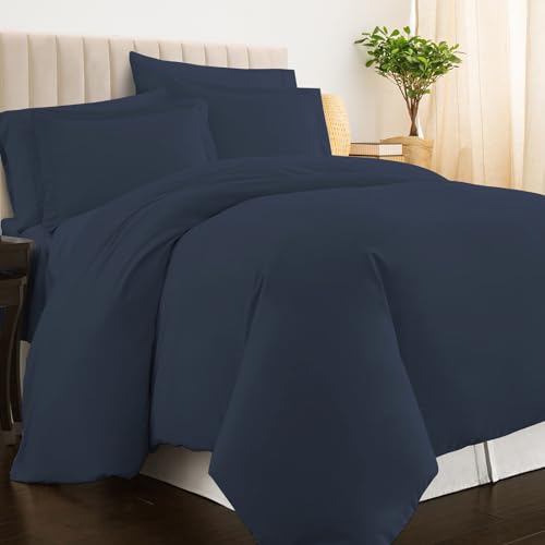 100% Cotton Queen Duvet Cover Set 400 Thread Count Dark Blue