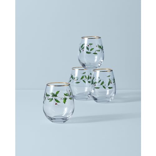 Holiday Stemless Wine Glasses (4 Count)