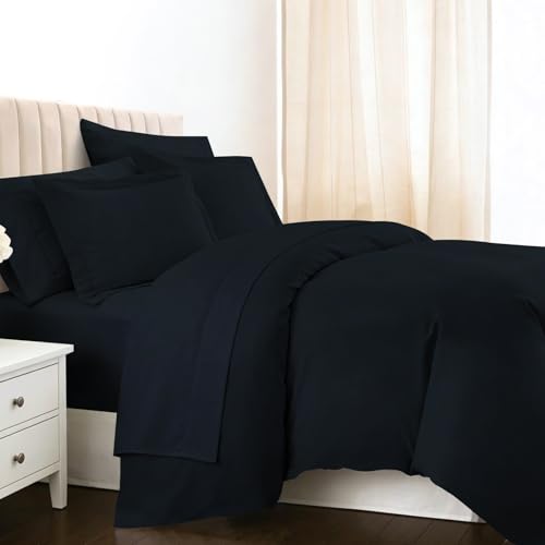 Cotton Queen Duvet Cover + Sheet Set 400 Thread Count Black