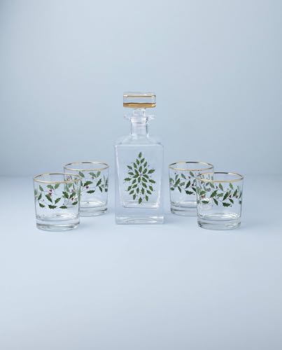 Holiday 5 Piece Whiskey Christmas Decanter and Glass Set (5 Count)