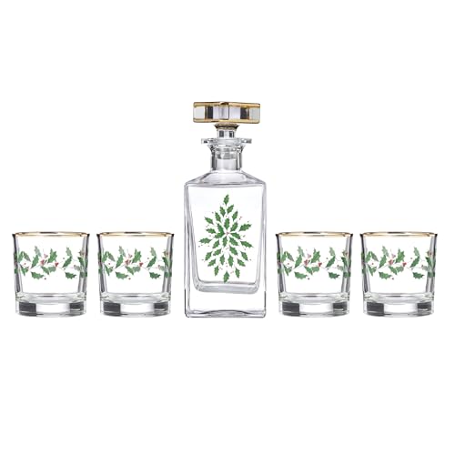 Holiday 5 Piece Whiskey Christmas Decanter and Glass Set (5 Count)
